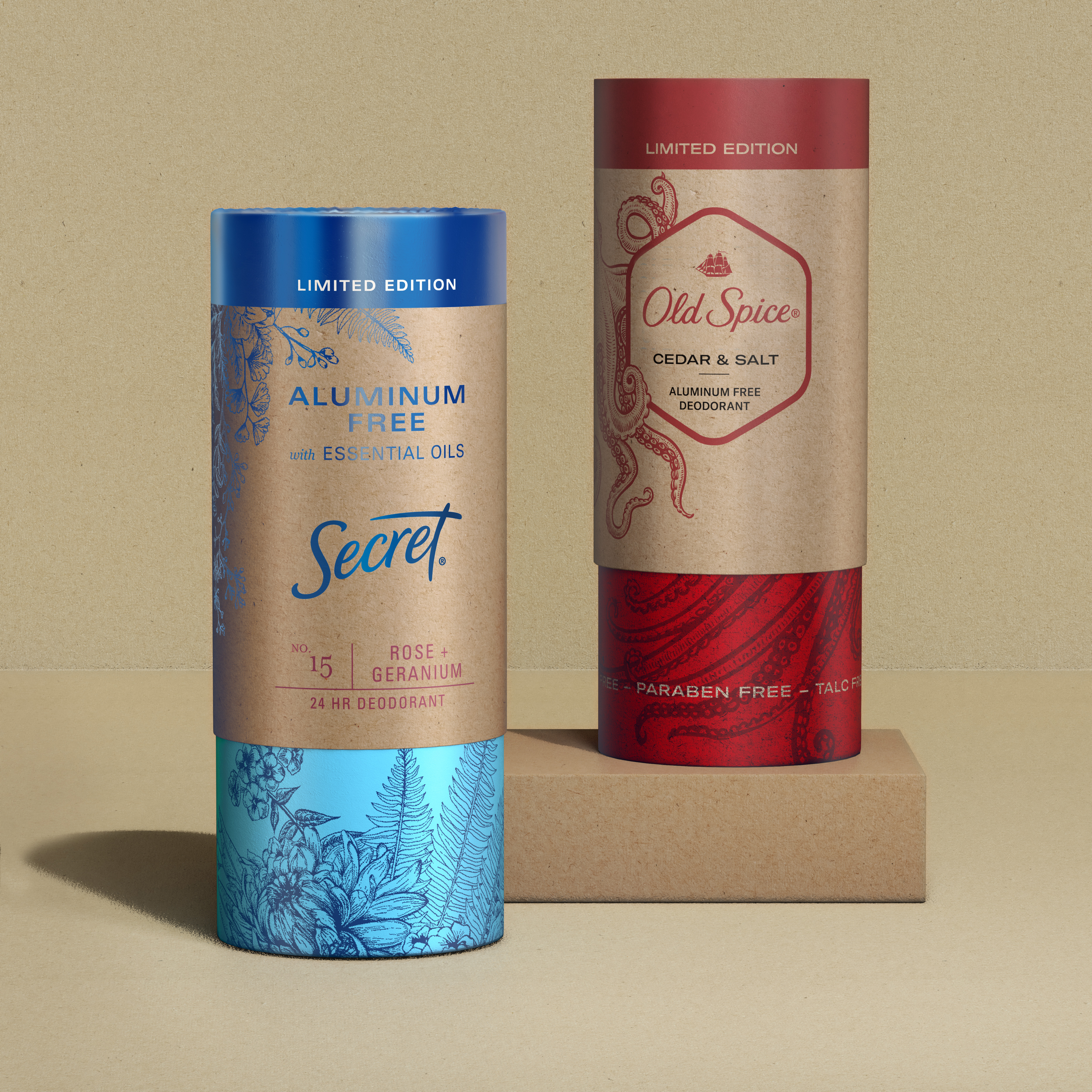 Packaging for Secret and Old Sprice Deodorants