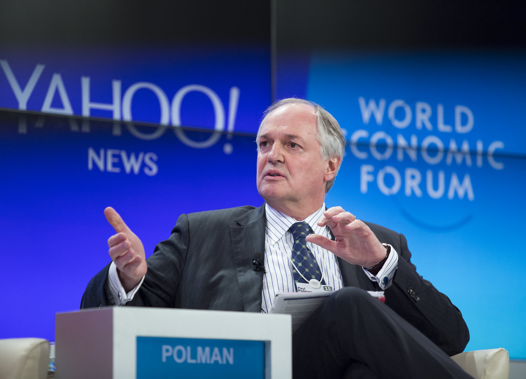 Paul Polman, former CEO of Unilever, speaks during the World Economic Forum