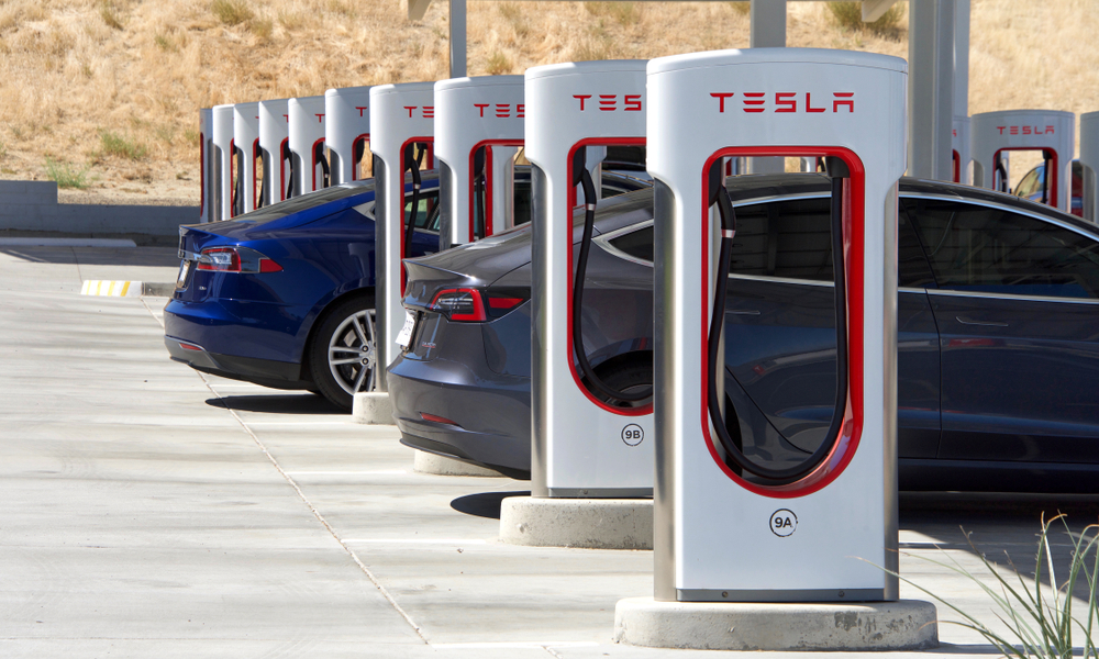Tesla Super Charging station near the Interstate-5 in Kettleman City, Calif. 