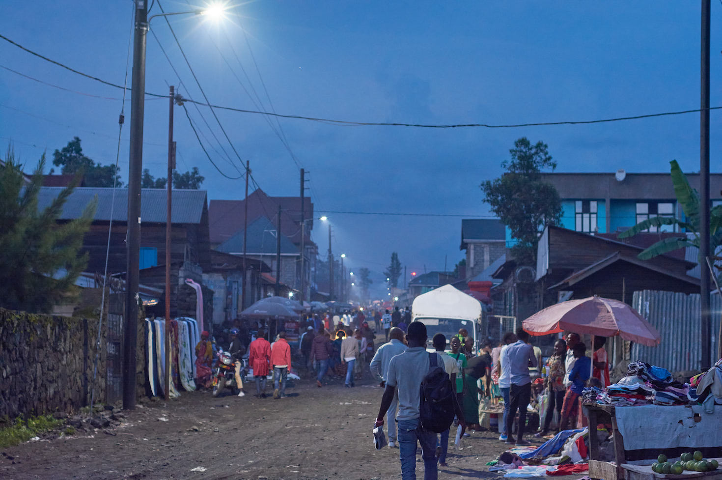 Public street lighting provided by Nuru in a peri-urban community near Goma, Democratic Republic of Congo. Photo by Makaveli Sikuli.