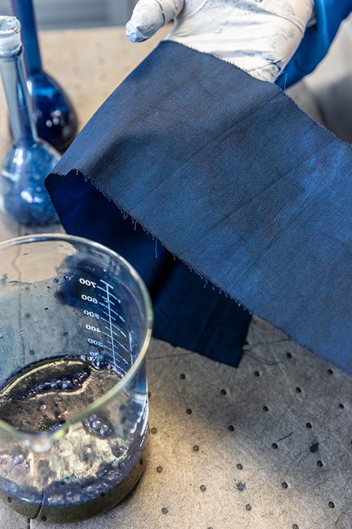 A piece of cotton dyed indigo blue