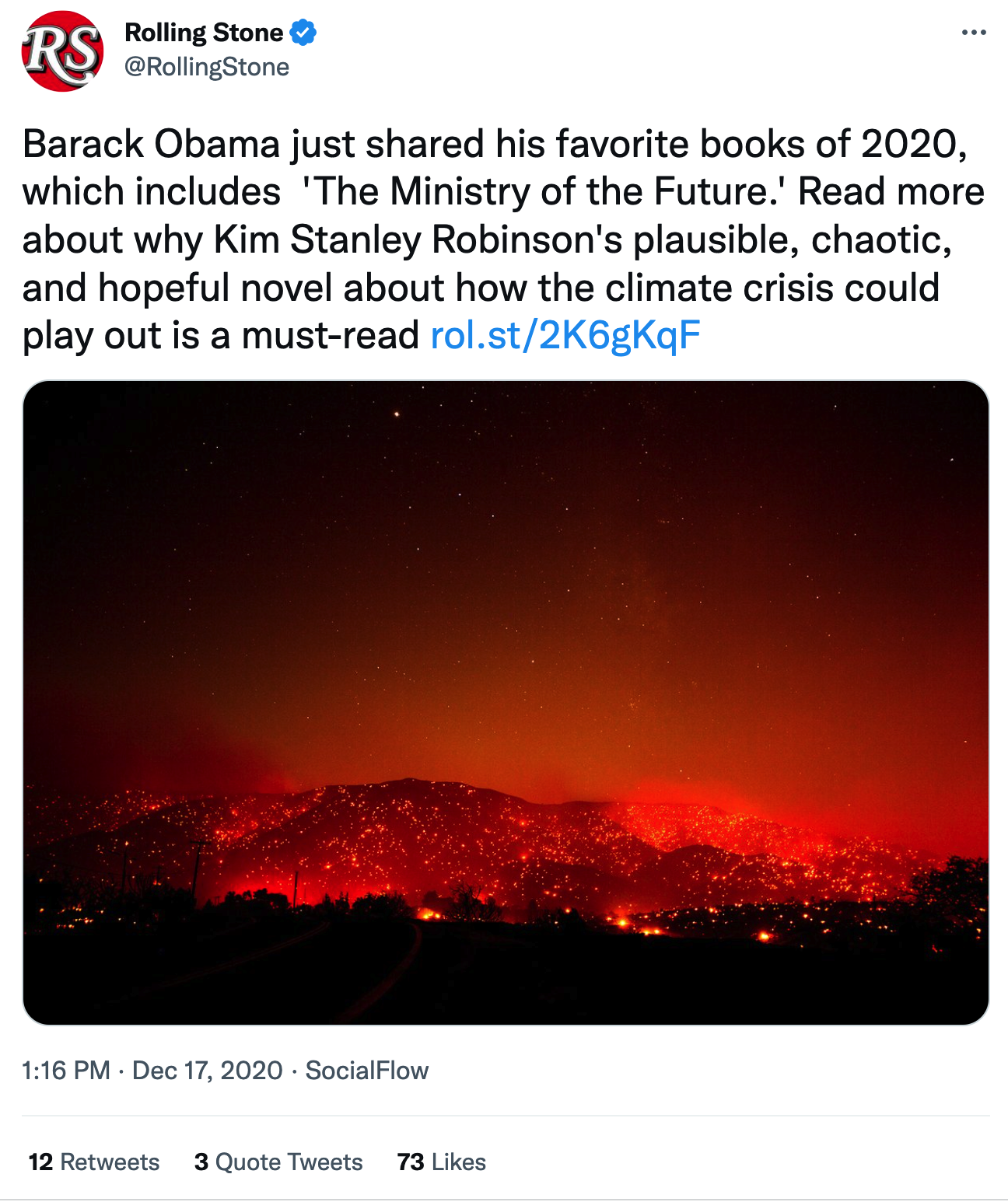 'Ministry' was one of Obama's favorite books of 2020.