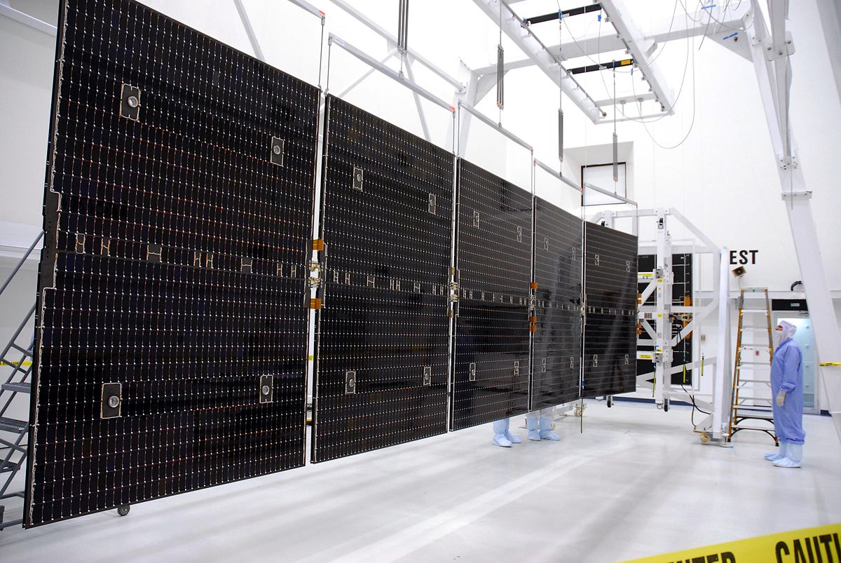 Gallium-arsenide solar array designed by NASA for the Dawn spacecraft.