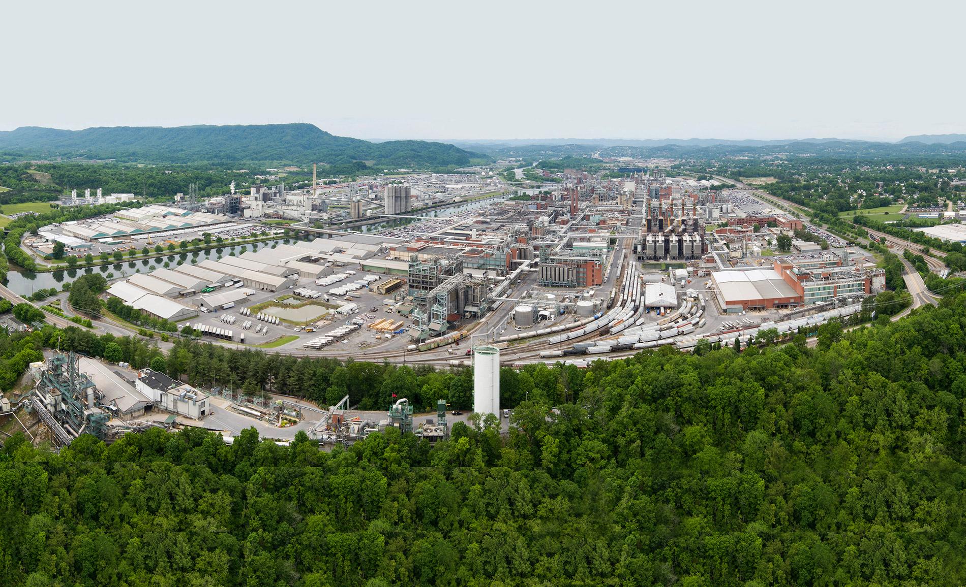 An aerial view of Eastman's Kingsport, Tennessee headquarters facility. Courtesy, Eastman Chemical