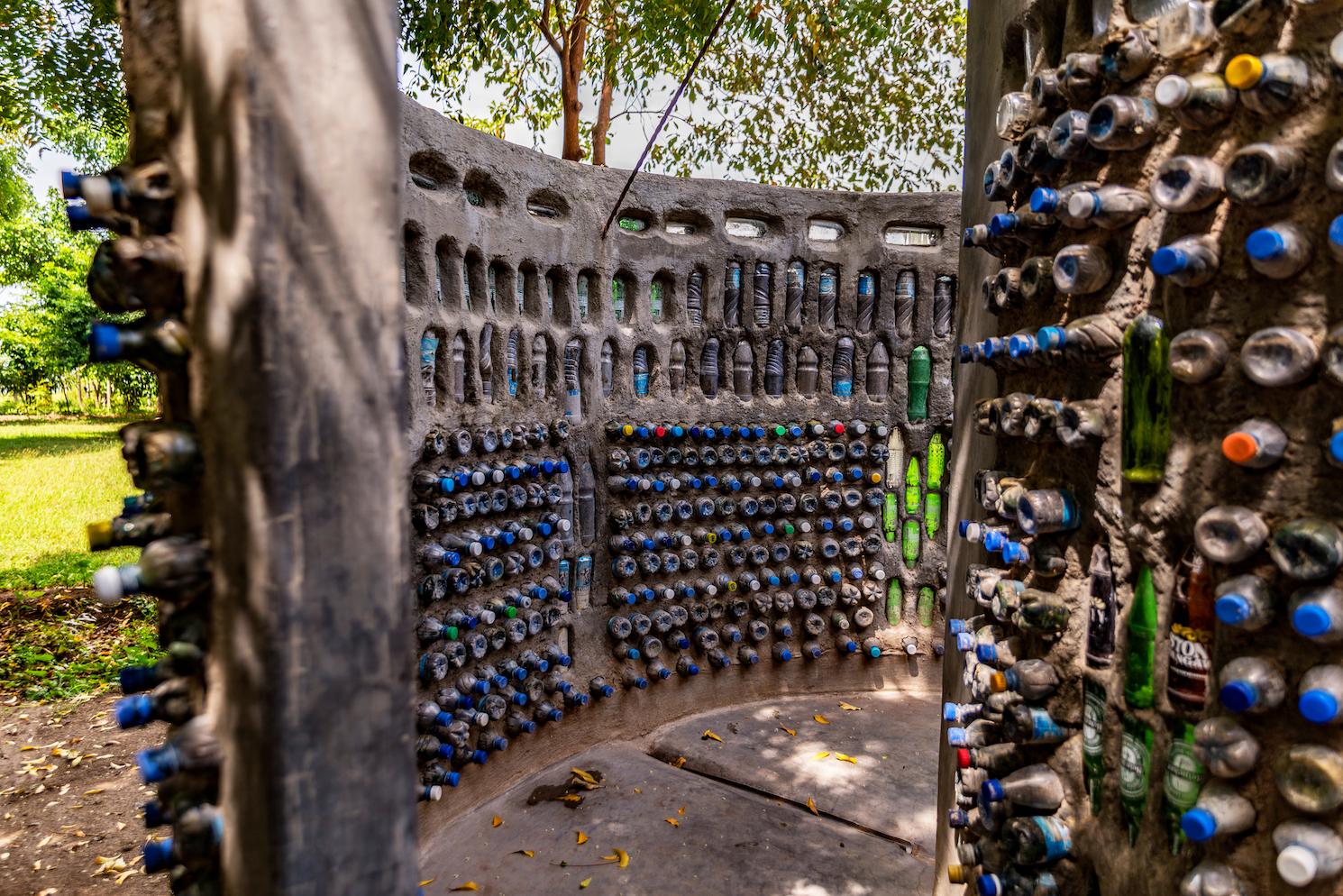 Wall with bottles in it
