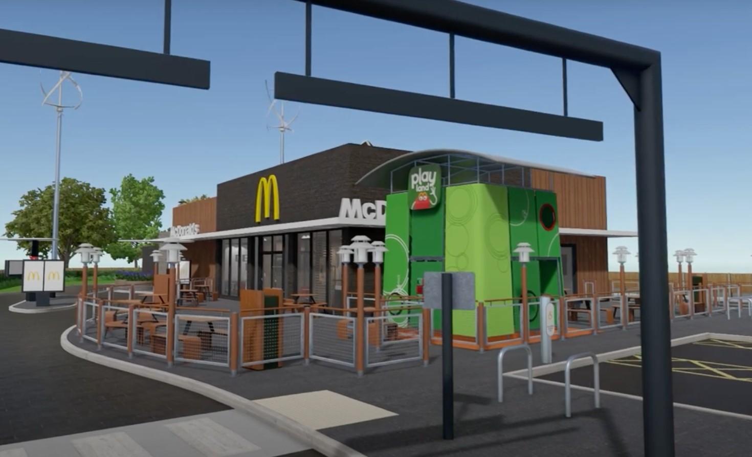 The curb stones at McDonald’s first Net Zero Carbon restaurant in the U.K. are each made from 182 recycled plastic bottles.