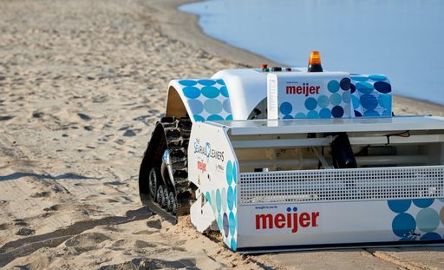 The BeBot sand-sifting drone with Meijer branding.