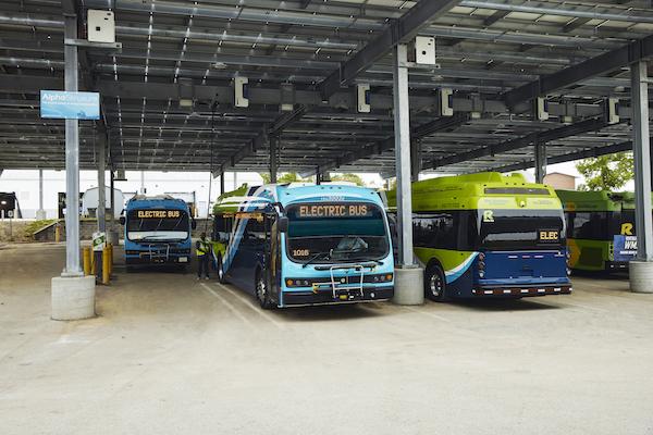 Buses parked at a bus depot