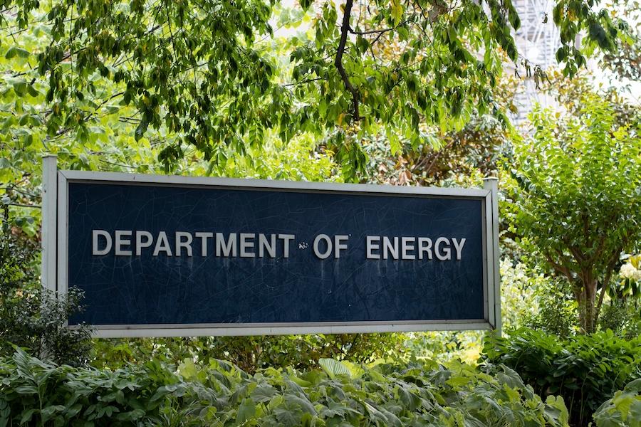 The Department of Energy sign is seen outside the James V. Forrestal Building at its headquarters in Washington, DC.
