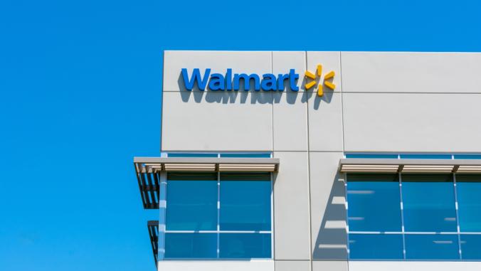 Walmart logo on facade of Walmart Labs office building in Silicon Valley