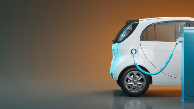 3D render illustration of an electric car charging