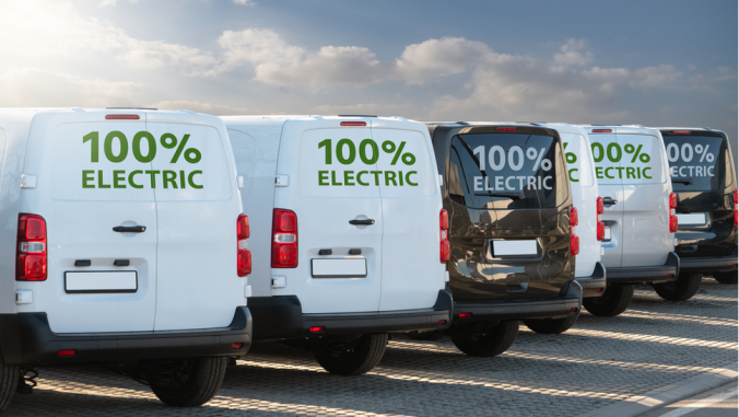 Electric vans parked in a row