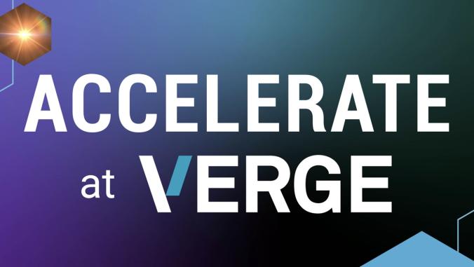 The words "Accelerate at VERGE" in white on a blue, purple, and black backdrop