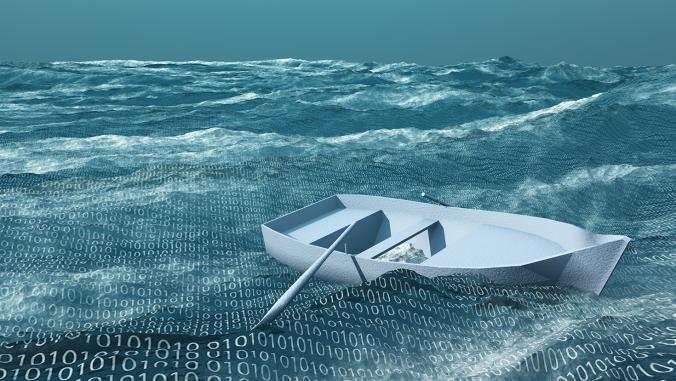 Empty rowboat afloat on binary ocean