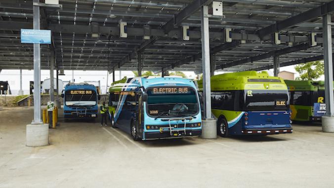 Buses parked at a bus depot