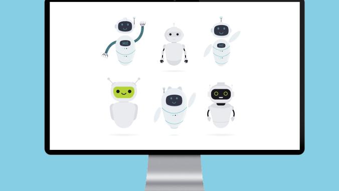 Images of various chatbot characters on a computer monitor