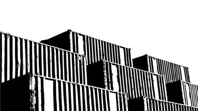 Illustration of a stack of shipping containers.