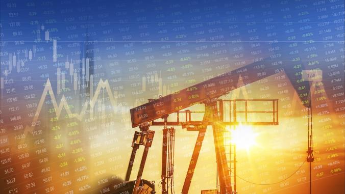 oil/gas imagery with a stock chart in the background