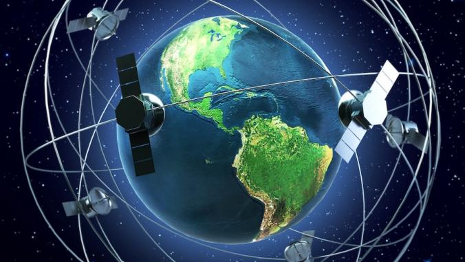 Satellites flying around earth 